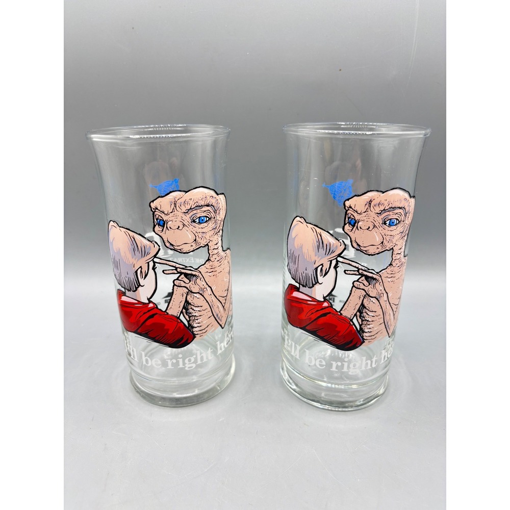 Vintage 1982 ET The Extra-Terrestrial Pizza Hut Collector Series Glasses Set 2